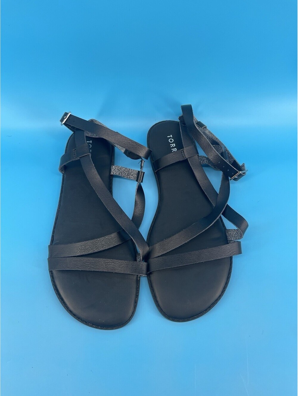 Torrid Women’s Black Strappy Flat Sandals Ankle Buckle Size 9.5WW Wide